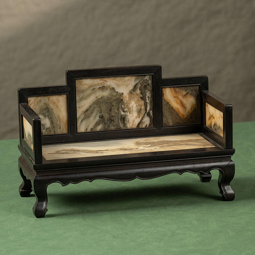 二十世纪 紫檀镶云石三弯腿五屏式罗汉床摆件 商品图4