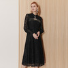 EITIE爱特爱时尚设计感中式镂空立领黑色蕾丝显瘦连衣裙秋新款C07216 商品缩略图1