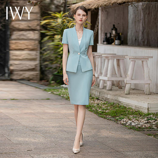 IWY/蓝色西装套裙女气质时尚美容院接待工作服时尚珠宝前台正装CS1822 商品图0
