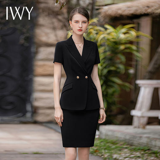 IWY/高级感黑色西装半裙女夏时尚气质房地产销售工作服职业套装CS1819 商品图0