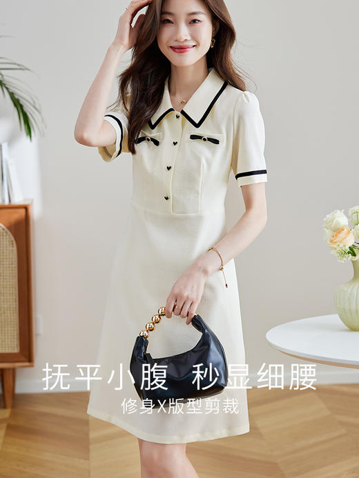 【专属特价】熙世界小香风连衣裙女2025夏新款气质收腰显瘦撞色短袖POLO领裙子 商品图2