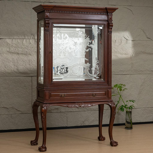 民国 胡桃木西式雕花玻璃橱 商品图0