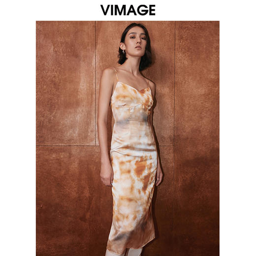 VIMAGE纬漫纪秋季新款扎染印花显瘦高腰性感连衣裙V2007605 商品图2