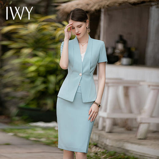 IWY/蓝色西装套裙女气质时尚美容院接待工作服时尚珠宝前台正装CS1822 商品图4