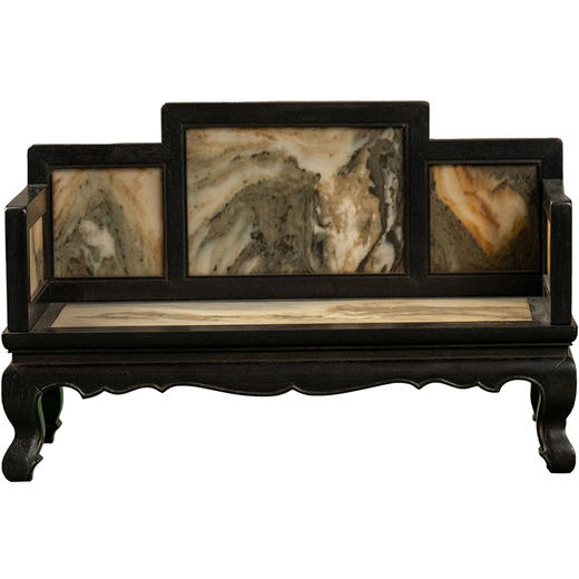 二十世纪 紫檀镶云石三弯腿五屏式罗汉床摆件 商品图5