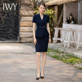 IWY/夏季藏青色西装套裙女薄款职业正装高级感商务通勤上班面试工作服CS1818