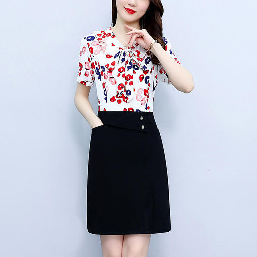 时尚印花气质通勤，拼接显瘦雪纺连衣裙AHM-mlyr9838 商品图2