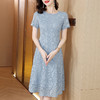 浅蓝色蕾丝圆领连衣裙，时尚优雅百搭修身显瘦A字裙AHM-mmjp8528 商品缩略图2