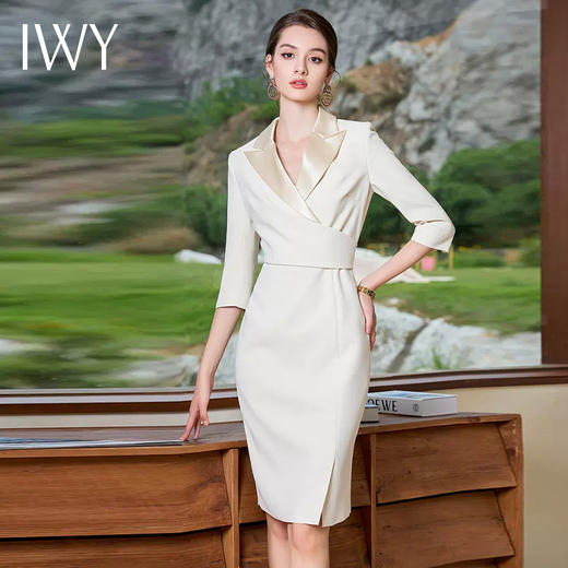 IWY/气质香槟色西装领连衣裙女修身上镜主持礼服裙美容院Q966 商品图1
