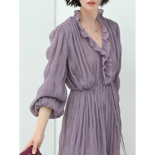 COCOBELLA宫廷风重工压褶木耳边连衣裙秋优雅轻熟茶歇裙FR570 商品图1