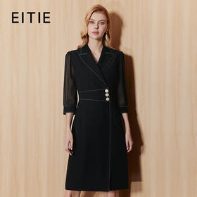 EITIE爱特爱气质高级通勤西装领收腰显瘦OL黑色连衣裙秋季新款C2307234