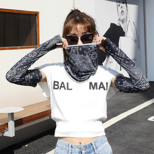 「9.9元包邮！数款可选」防晒袖套男女夏季户外钓鱼骑行遮阳全脸挂耳面罩冰丝开车手套冰袖配饰 商品图1