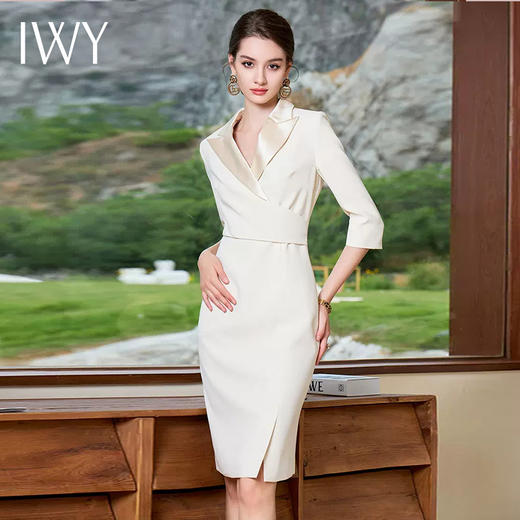 IWY/气质香槟色西装领连衣裙女修身上镜主持礼服裙美容院Q966 商品图2