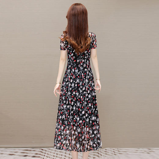 印花长裙时尚妈妈装短袖裙气质优雅中长款小花A字裙裙QYM-JJ-642309-Y 商品图2