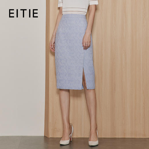 EITIE爱特爱气质高级感小香风蓝色开叉高腰显瘦半身裙秋季新款C06208 商品图0