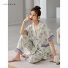 可人儿夏季花朵睡衣女夏天冰丝短袖可外穿仿真丝薄款家居服三件套 商品缩略图1