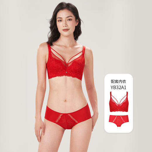 都市丽人薄透丝滑蕾丝+泳布低腰平角女士内裤纯色内裤新年本命年红品YP32A1 商品图3