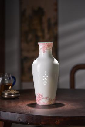 富玉 景德镇粉彩玲珑花瓶 新中式居家摆件樱花玲珑瓶