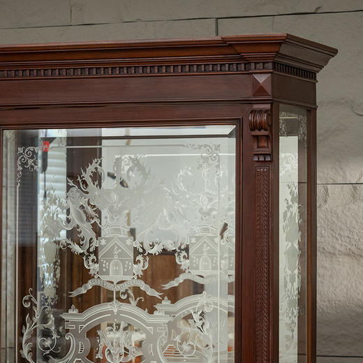 民国 胡桃木西式雕花玻璃橱 商品图1