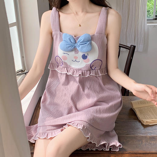 【夏季新款！萌萌卡通胸垫睡衣女款】舒适棉质，清凉吊带设计，性感无袖背心，家居休闲两件套，让你美美哒从头到脚！ 商品图2