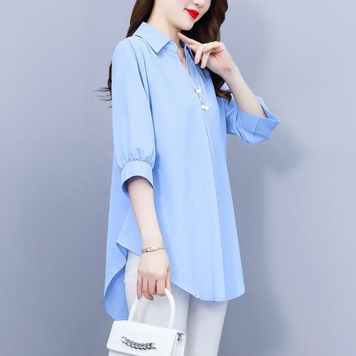 大码女装夏新款，胖mm简约V领显瘦遮肚子纯色上衣宽松雪纺衫潮KQL-E261N2238 商品图5