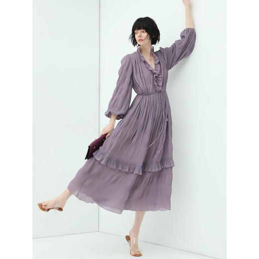 COCOBELLA宫廷风重工压褶木耳边连衣裙秋优雅轻熟茶歇裙FR570 商品图2