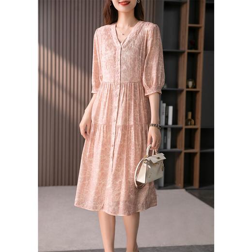 YX【定制17天】气质减龄V领天丝连衣裙灯笼袖显瘦长裙【7.5新款】 商品图3