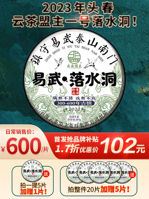 找到1片！2023年云茶盟主第四代【易武落水洞】600年头春顶级古树茶！奢侈级原始森林生态古茶！ 商品图0