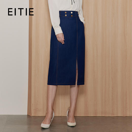 EITIE/爱特爱时尚经典复古高腰开叉显瘦通勤牛仔半身裙秋季新款C2306206 商品图0