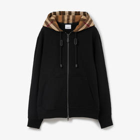 【一】BURBERRY 巴宝莉 女士格纹连帽棉质拉链连帽卫衣 黑色 8055868 A1189