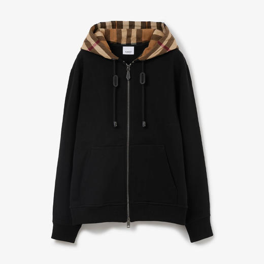 【一】BURBERRY 巴宝莉 女士格纹连帽棉质拉链连帽卫衣 黑色 8055868 A1189 商品图0
