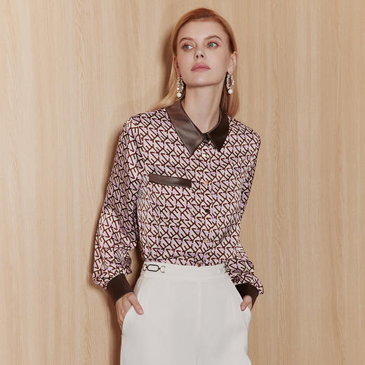 EITIE爱特爱秋季新款修身显瘦百搭印花衬衣上衣7109814 商品图2