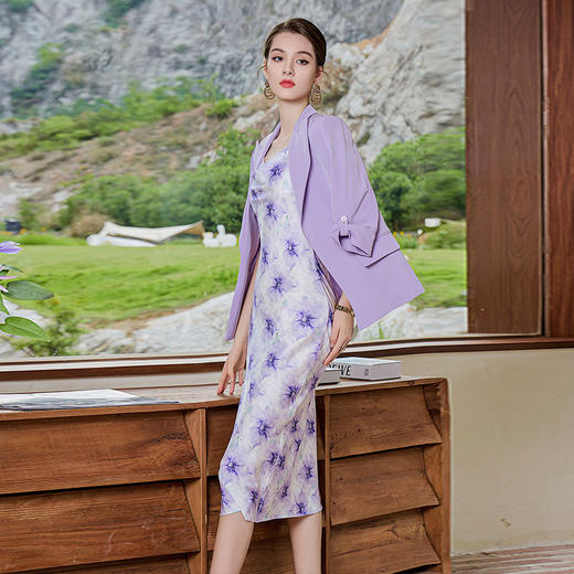 IWY/法式优雅连衣裙女气质女神范薰衣草紫色吊带裙性感荡领鱼尾长裙Q967+C1836 商品图2