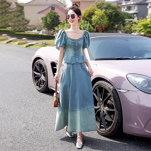 夏季新款，女装时尚气质显瘦炒洗色牛仔两件套HR-HMGF1922-1 商品图4