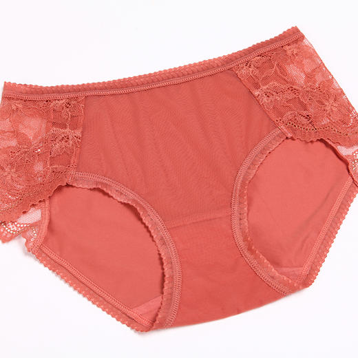都市丽人薄透丝滑纯色蕾丝+网布低腰平角女士内裤纯色内裤新年本命年红品YP32A3 商品图7
