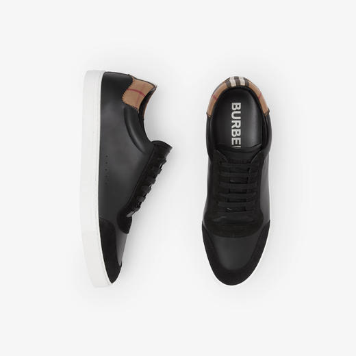 BURBERRY 巴宝莉 男士皮革、麂皮拼 Vintage 格纹棉质运动鞋 黑色 8061752 A1189 商品图3