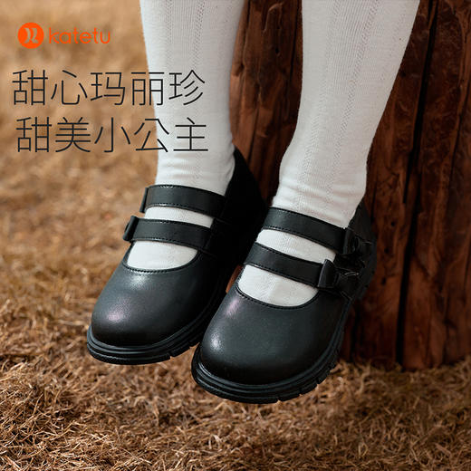 卡特兔儿童小皮鞋秋季新款黑色软底防滑演出鞋女童公主鞋 商品图3