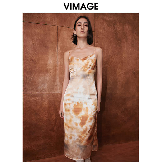 VIMAGE纬漫纪秋季新款扎染印花显瘦高腰性感连衣裙V2007605 商品图0
