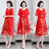 简约时尚优雅仿真丝中长款民族风印花大码女装连衣裙YYG82649-1 商品缩略图0
