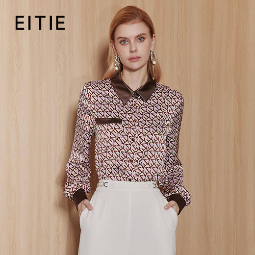 EITIE爱特爱秋季新款修身显瘦百搭印花衬衣上衣7109814 商品图0