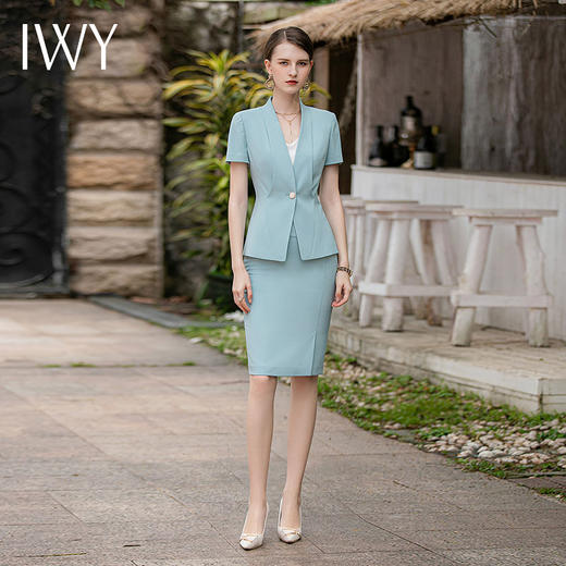 IWY/蓝色西装套裙女气质时尚美容院接待工作服时尚珠宝前台正装CS1822 商品图1