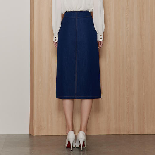 EITIE/爱特爱时尚经典复古高腰开叉显瘦通勤牛仔半身裙秋季新款C2306206 商品图4