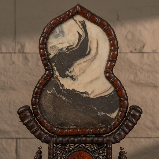 清 红木镶云石竹节工葫芦形插屏 商品图2