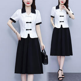 款中式盘扣设计复古气质，修身衬衫半身裙两件套AHM-yzy2670