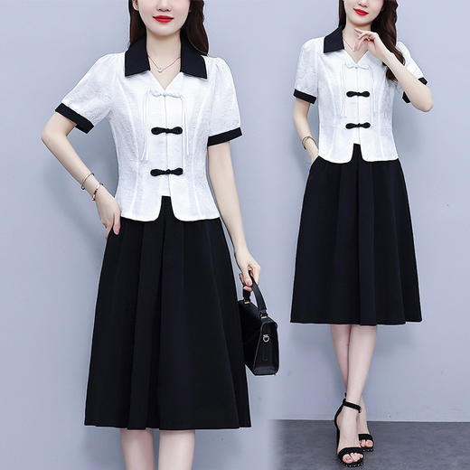 款中式盘扣设计复古气质，修身衬衫半身裙两件套AHM-yzy2670 商品图0