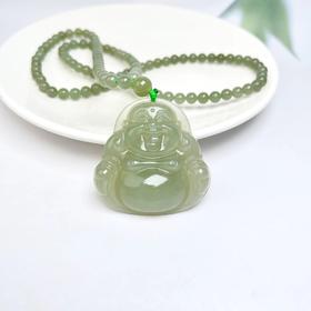 和田玉套链-晴水佛公坠圆珠链