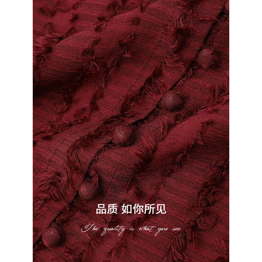 【限时秒杀】COCOBELLA重工提花流苏衬衫女秋气质通勤酒红色雪纺衫LC516 商品图4