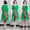 简约时尚优雅仿真丝中长款民族风印花大码女装连衣裙YYG82649-1 商品缩略图1