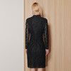 EITIE爱特爱气质优雅钉珠修身显瘦温柔黑色蕾丝连衣裙秋季新款C2307214 商品缩略图4