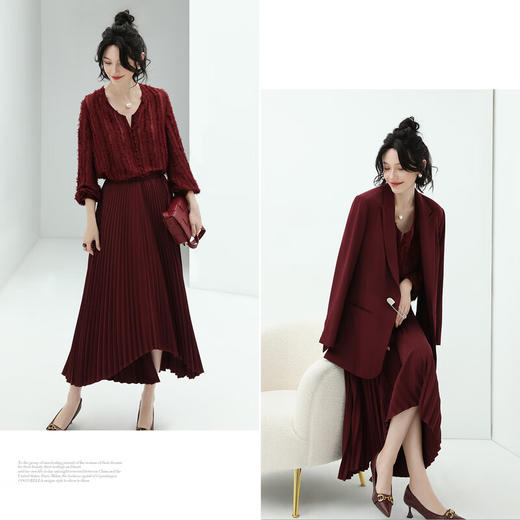 【限时秒杀】COCOBELLA重工提花流苏衬衫女秋气质通勤酒红色雪纺衫LC516 商品图3